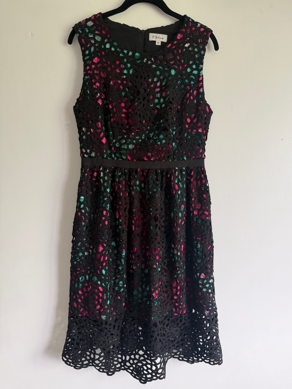 Anthropologie Black Eyelet Dress with Floral Underlay